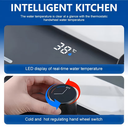 Keukenspoelbak – Spoelbak – Gootsteen – Wastafel – Wasbak – Roestvrij Staal Gunmetal Grijs – 75x45 cm – Enkele Kom – Digitale Waterdisplay – Uittrekbare Kraan – Inclusief Snijplank & Koppenwasfunctie