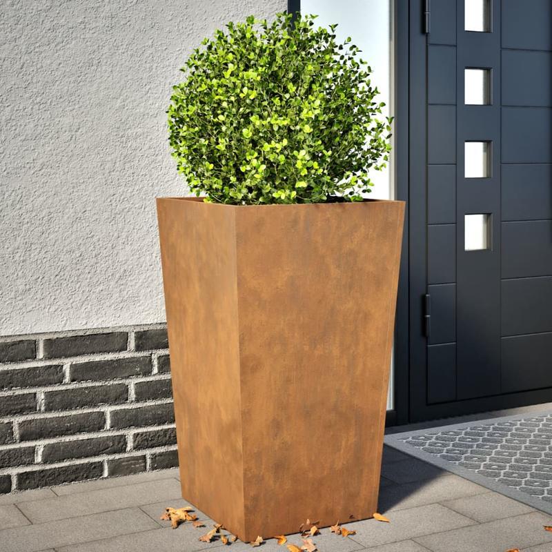 Plantenrek – Plantenstandaard – Bloemenrek – Plantentafel – Plantenzuil – Cortenstaal – Set Van 2 – 45x45x75 cm – Weerbestendig – Duurzaam