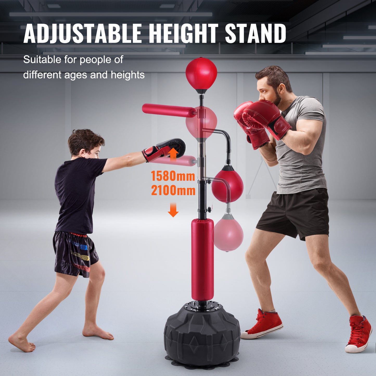 Bokszak – Stootzak – Boksbal – Punching Bag – Bokstrainer – Verstelbare Hoogte – Snelle Terugslag – Stevige Zuignapvoet – Inclusief Bokshandschoenen – Rood