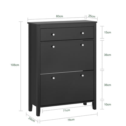 Schoenenkast – Schoenenopberger – Schoenenrek – Schoenenkastje – Schoenenmeubel – 2 Deuren – Grote Lade – Smal Design – Zwart Hout