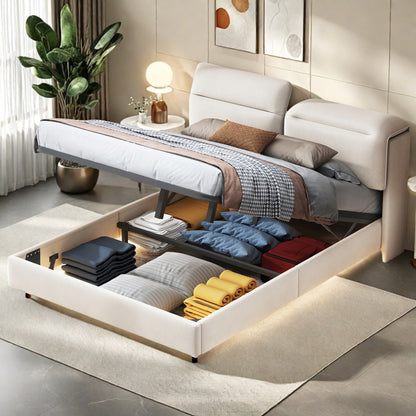Tweepersoonsbed – Opbergbed – Stalen Bedframe – Velvet Bed – Modern Bed – 160x200 cm – LED Verlichting – USB Oplaadpoort