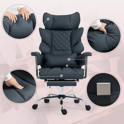 Bureaustoel – Kantoormeubilair – Werkstoel – Bureaustoel Ergonomisch – Zwarte PU Leder Variant – Draagvermogen 227 kg – Ergonomische Lendensteun & Verstelbare Zithoogte