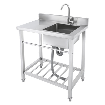 TOOL1SHOOO freestanding kitchen sink 201, stainless steel Silvery, modern rectangular design, equipped with 360° rotating faucet, X-shaped drainage guide line, suitable for kitchen, bathroom, restaurant, bar, and laundry roo