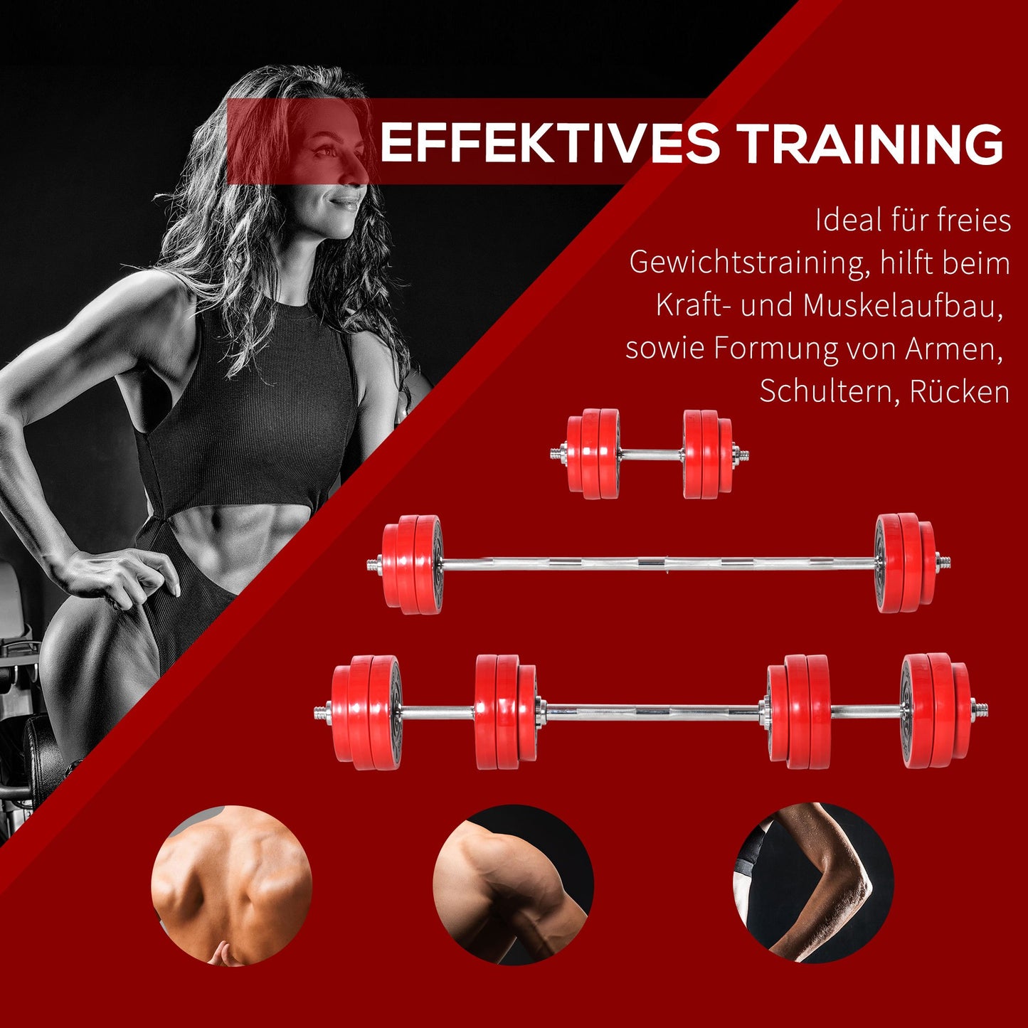Verstelbare Dumbbell Set – Dumbbells – Halters – Gewichten – Krachttraining – 20-30 kg Verstelbaar – 2-in-1 Dumbbell en Halter – Rood/Zwart – Staal en Kunststof – Compact 21,5x21,5x3,8 cm