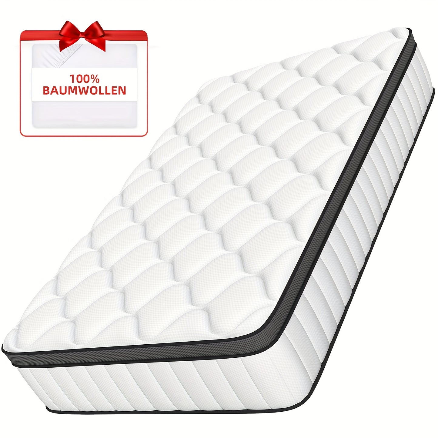 Carroltt Mattress Firmness Level H3, 90x200 Medium-firm Spring Mattress, 7-zone Pocket Spring Mattress With Fitted Sheet, Christmas Present