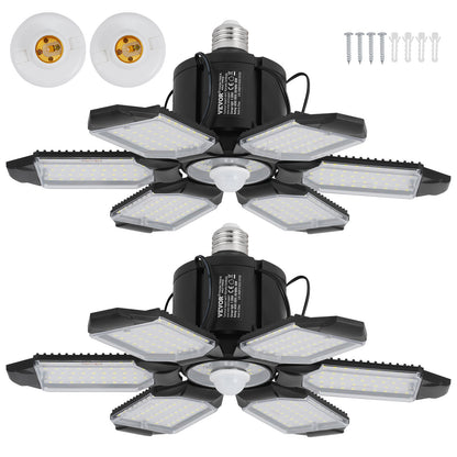 Garagelamp – Garageverlichting – LED Lamp – Werkplaatslamp – Plafondlamp – 15000 Lumen – 6 Verstelbare Panelen met Bewegingssensor