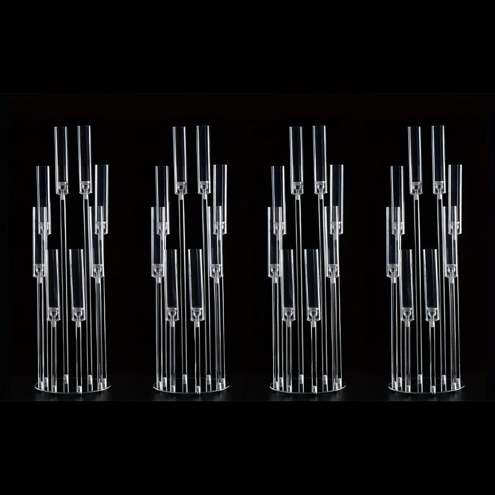 Kandelaar – Kandelaars – Kaarsenhouder – Kaarsenstandaard – Waxinelichthouder – Set Van 4 – 8 Armen – Transparant Acryl – 98 cm Hoog