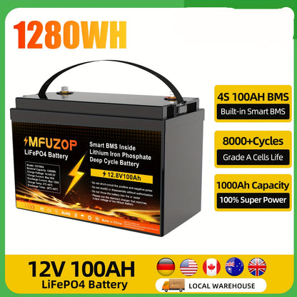 Lithium Accu – Lithium-IJzerfosfaat Accu – LiFePO4 Batterij – Camper Accu – Bootaccu – 12V 100Ah Capaciteit – Intelligent BMS Voor Veilig Laden
