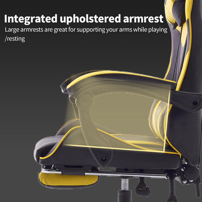 Gamingstoel – Gamestoel – Gaming Chair – Game Stoel – Bureaustoel – Ergonomisch Ontwerp – Memory Foam Bekleding – Verstelbare Voetensteun – Fel Geel