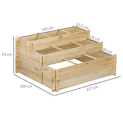 Tuinbak – Plantenbak – Kweekbak – Plantentafel – Vierkante Bloembak – 3 Lagen Met 9 Compartimenten – Gemaakt Van Weerbestendig Vurenhout En Ademend Non-Woven Stof – 117x100x54 cm – Natuurlijk Hout