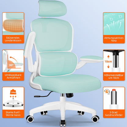 Office Chair with Adjustable Headrest, Armrests, and Lumbar Support, Load Capacity up to 150 kg
