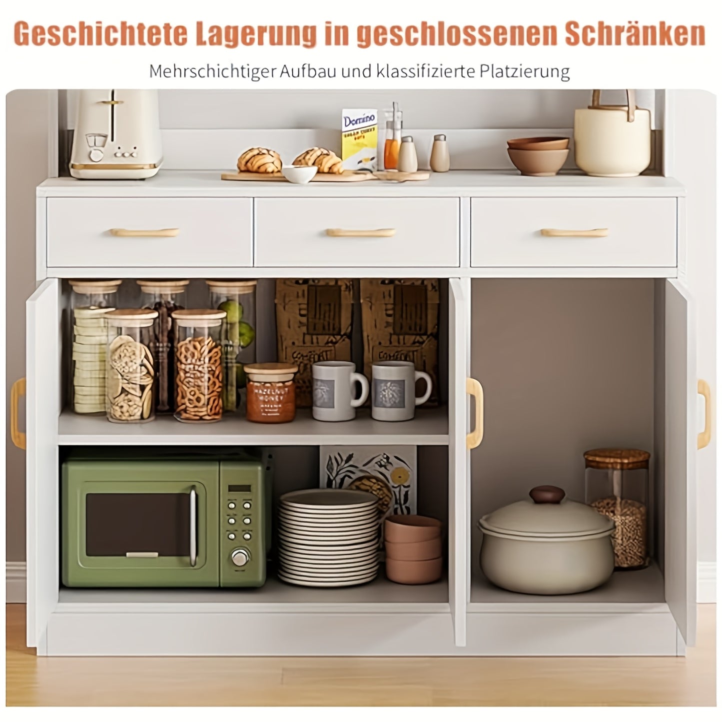 Keukenkast – Keukenbuffet – Opbergkast – Voorraadkast – Keukenonderkast – Wit Modern Design – Stevige Dikke Platen & Glazen Deuren