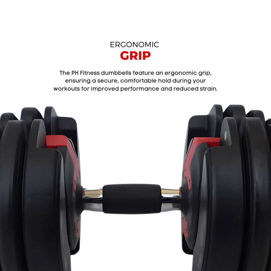 Verstelbare Dumbbell – Halter – Fitness Gewicht – Trainingsgewicht – Dumbbell Set – 15 Gewichtsniveaus 2,5-24 kg – Duurzaam Staal & Comfortabele Grip – Rood
