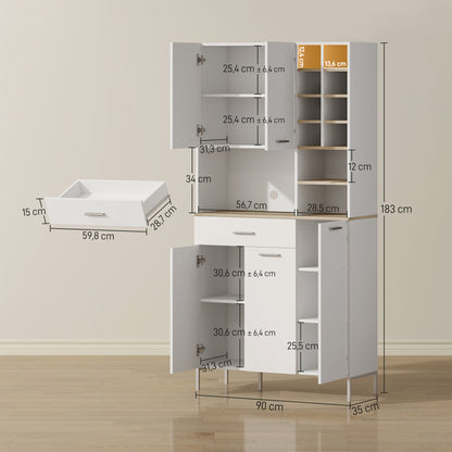 Keukenkast – Keukenmeubel – Opbergkast – Buffetkast – Onderkast – Wit MDF – Met Open Planken en Wijnrek – 5 Deuren