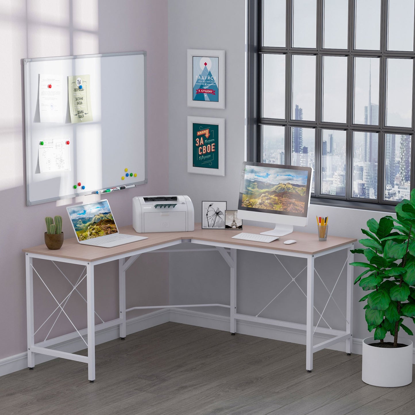 Hoekbureau – Bureau – Computerbureau – Werktafel – Hoektafel – L-vormig Design – Melamine MDF – 150x150x76 cm – Waterbestendig – Verstelbare Poten