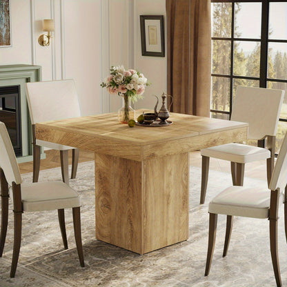 39-Inch Square Dining Table for 4, Farmhouse  Kitchen Dinner Eating Table with Sturdy Pedestal Base, Wooden Dining Room Furniture for Dining Room, Kitchen, Apartments, Natural(1pc)