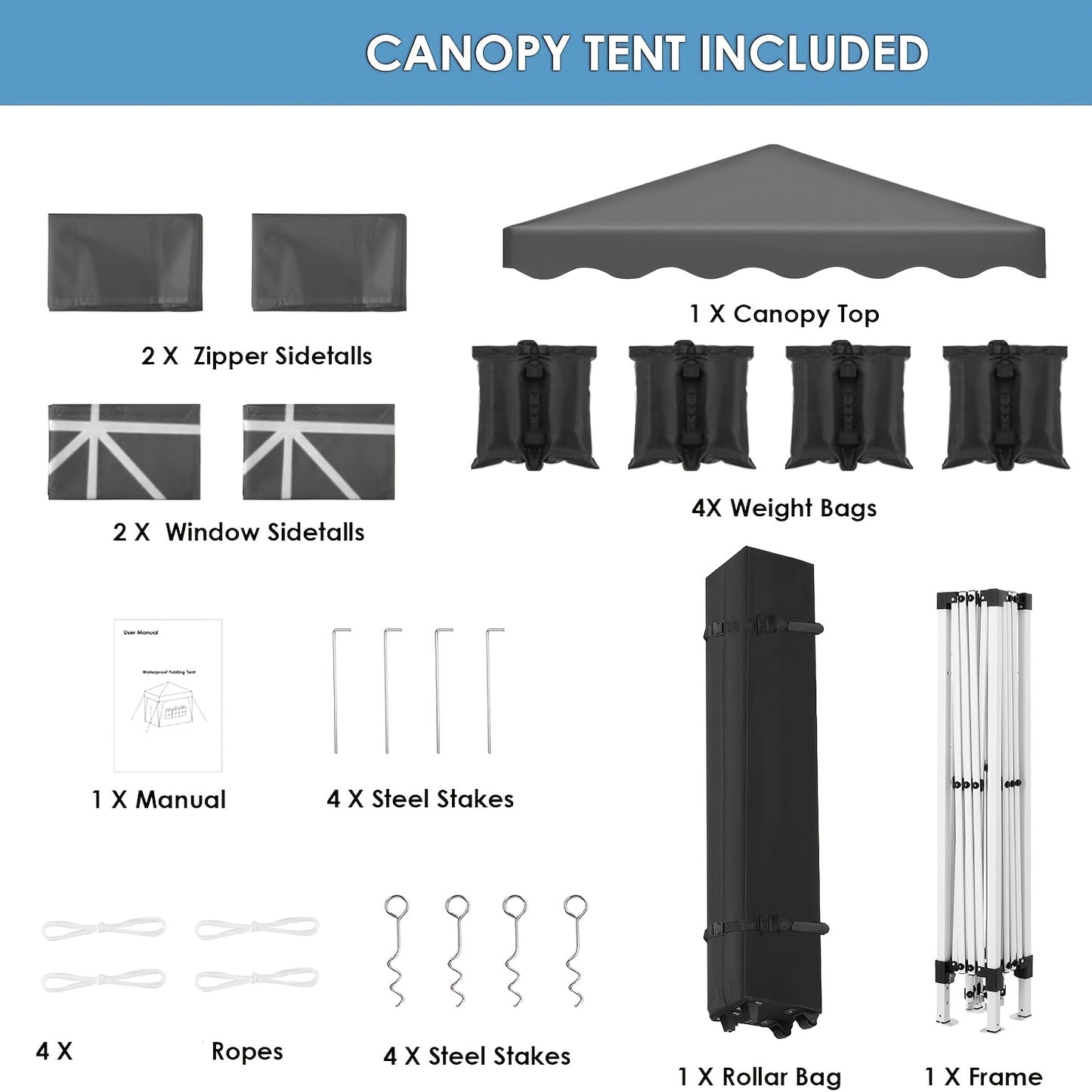 3x3 Pop-Up Gazebo Tent with 4 Side Walls, UV Protection & Sturdy Metal Frame - Foldable Garden Tent for Camping, Weddings, Parties, Outdoor Events - Black, Tents for Camping, Event Shelter, Modern Canopy, Durable Fabric, Even