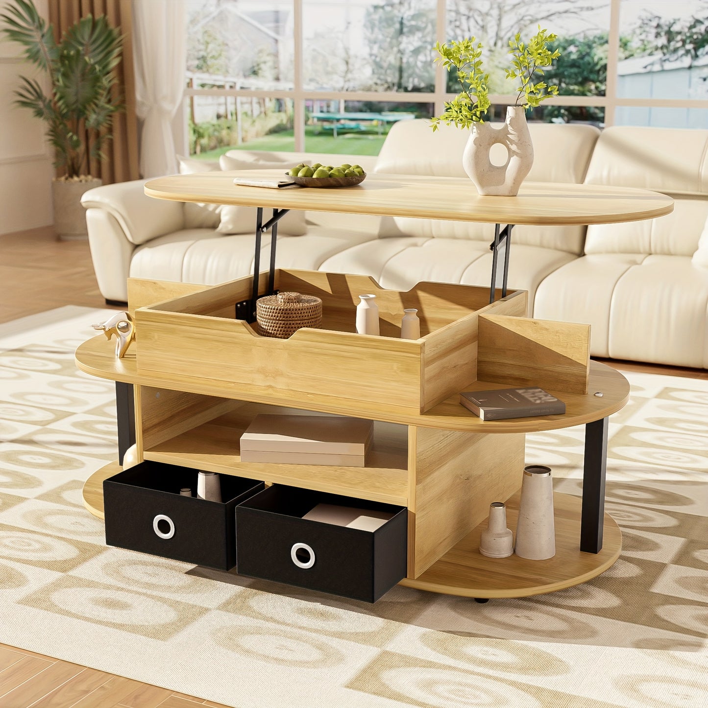 Salontafel – Koffietafel – Tafeltje – Verhoogbare Tafel – Houten Tafel – Verstelbare Hoogte – Hardhout Met Opbergruimte