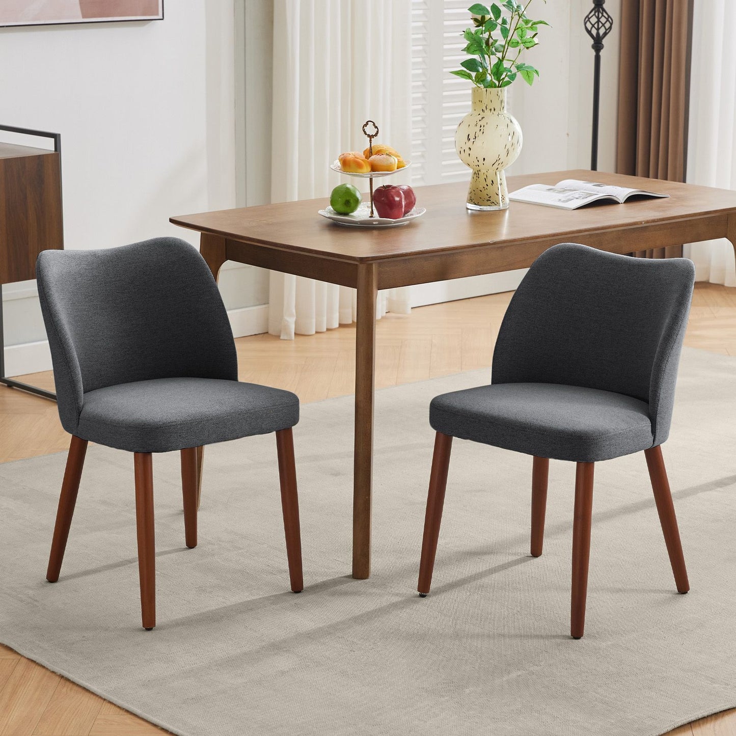 Set of 2 Upholstered Dining Chairs with Wood Legs | Wing Backrest, Thick Cushions, Leveling Feet, Rustic Style, Hardwood Material, Mixed Color for Dining and Living Room