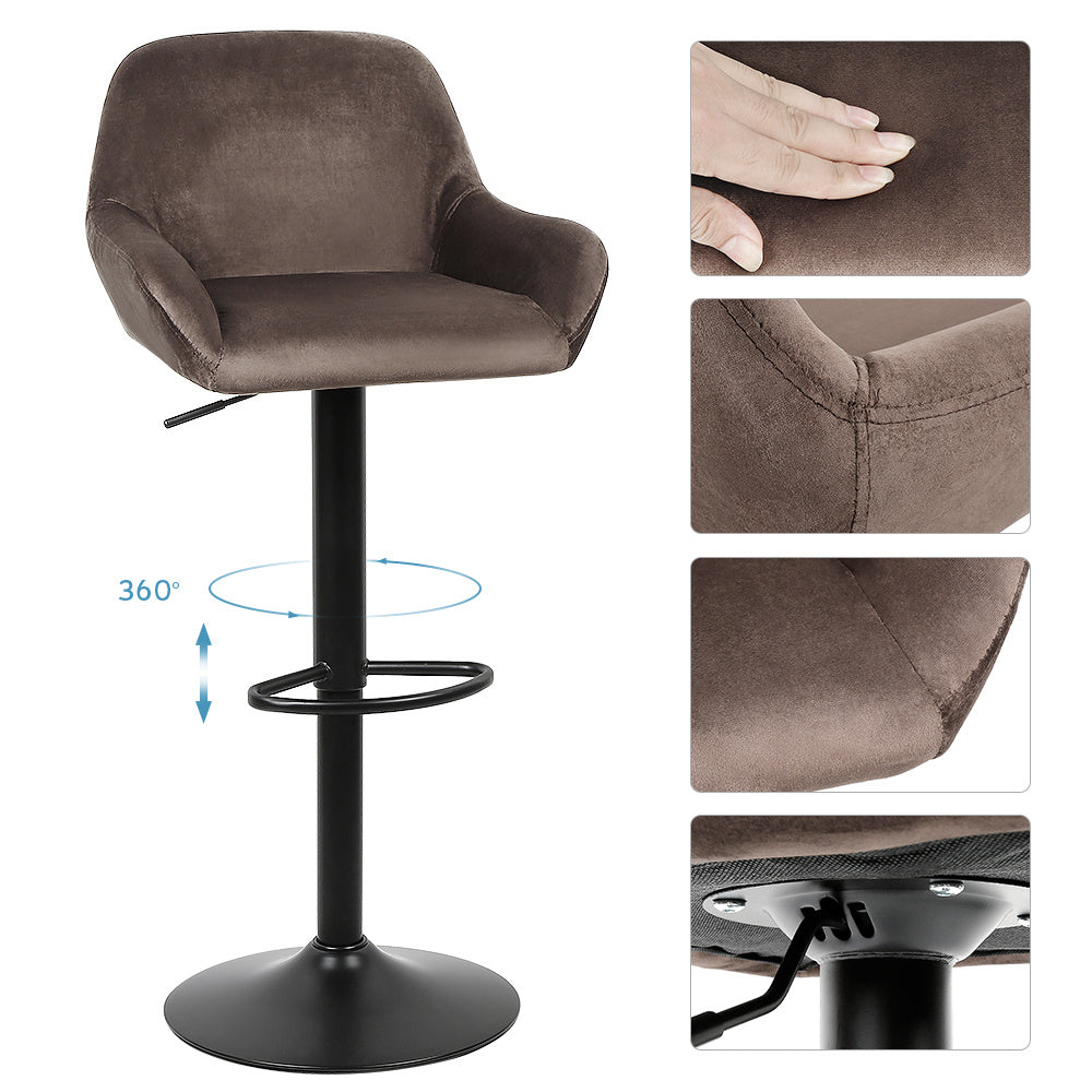 Set of 4 bar stools, adjustable height, 360 degree swivel, velvet high stool set, metal frame