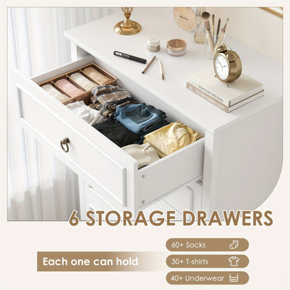 Hoge Ladekast – Commode – Kasten – Opbergkast – Dressoir – Wit Met Houten Nerf – 5 Ruime Lades – Compact En Stevig