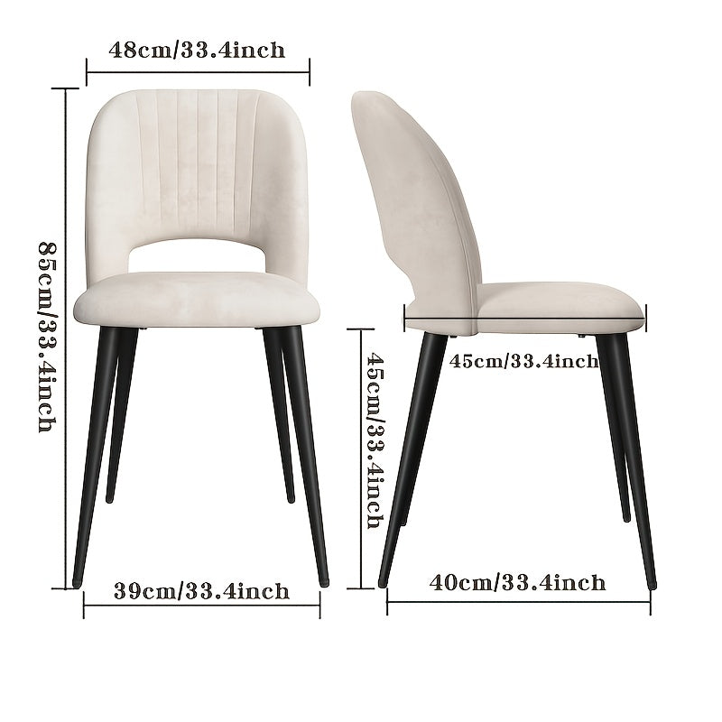 Eetkamerstoel – Stoel – Kuipstoel – Keukenstoel – Fauteuil – Velvet Bekleding – Ergonomisch Design – Set Van 2 – Metalen Poten – Wit – 48x45x85 cm