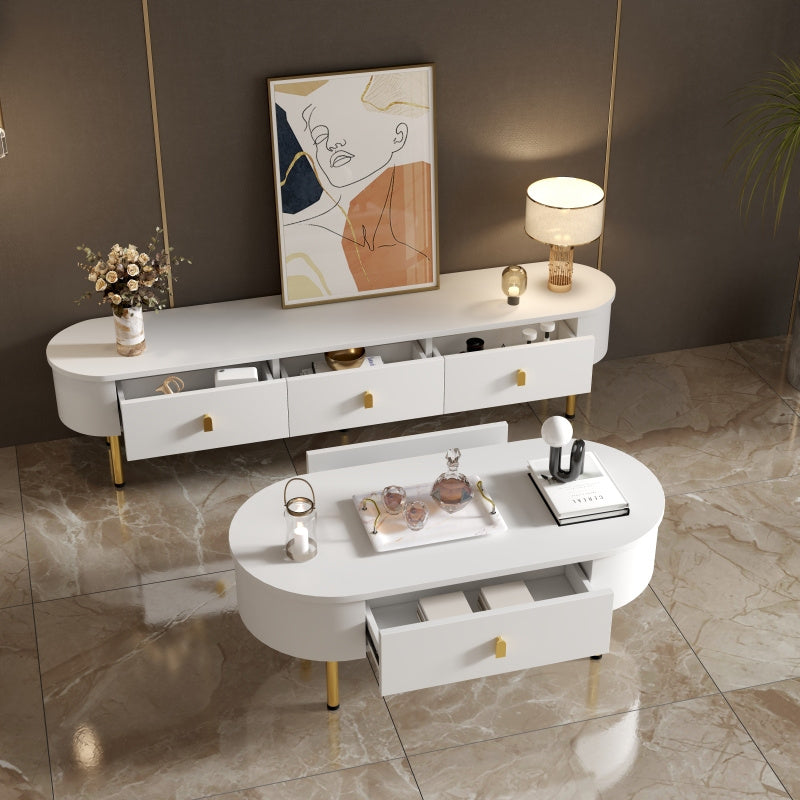 TV Meubel – Tv Kast – Lowboard – Dressoir – Media Meubel – Modern Design – Gouden Handgrepen – Gebogen Hoeken