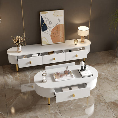 TV Meubel – Tv Kast – Lowboard – Dressoir – Media Meubel – Modern Design – Gouden Handgrepen – Gebogen Hoeken