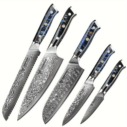 Damessmessenset – Keukenmessenset – Koksmessenset – Japanse Messen – Vleesmes – 5-delig – Ultra Scherp VG-10 Staal – Ergonomische Hars Handgreep