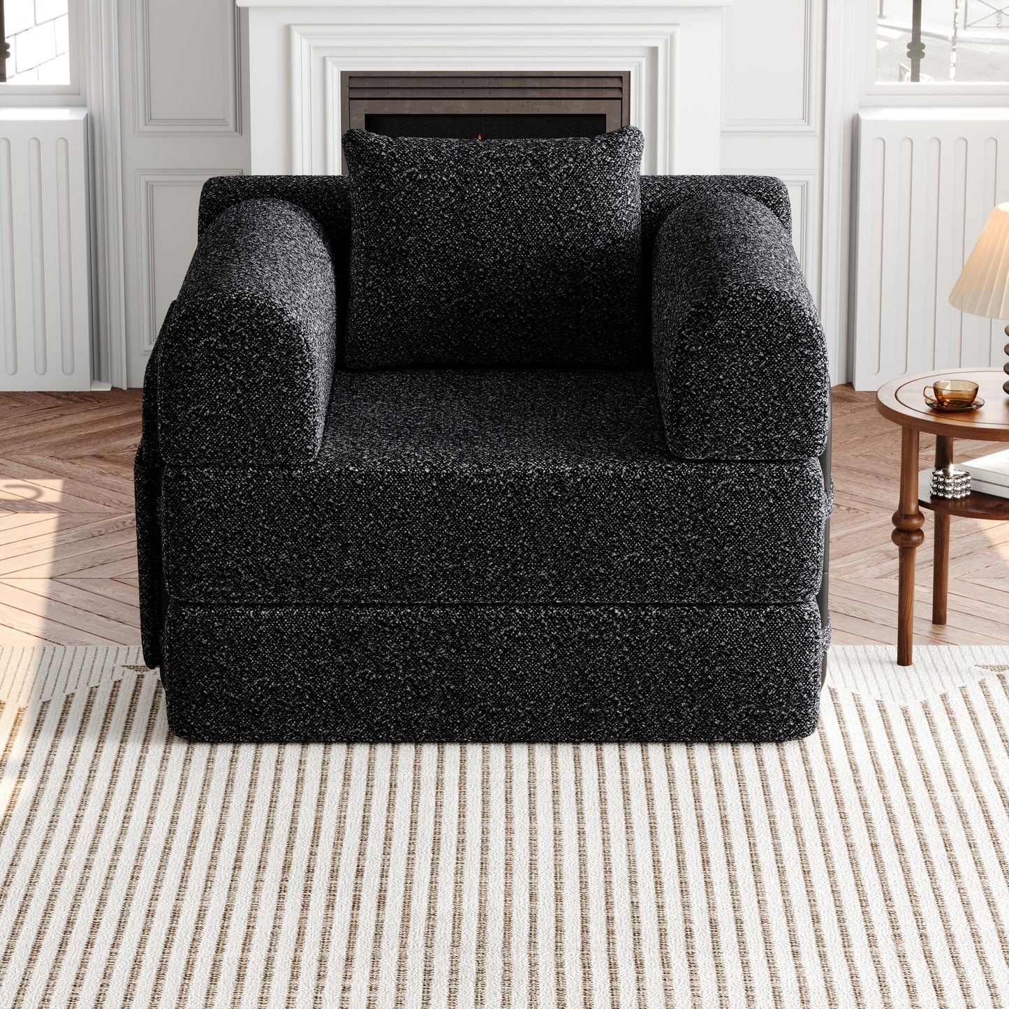 Slaapbank – Bedbank – Bedbankje – Logeerbed – Bedbankstel – Met Opbergruimte in Armleuning – Stevig Metaalframe – Modern Zwart Design