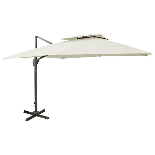 Dubbele Dak Parasol – Tuinparasol – Zandkleurige Parasol – Buitenparasol – Aluminium Frame – 300x300 Cm – Draaibaar En Kantelbaar