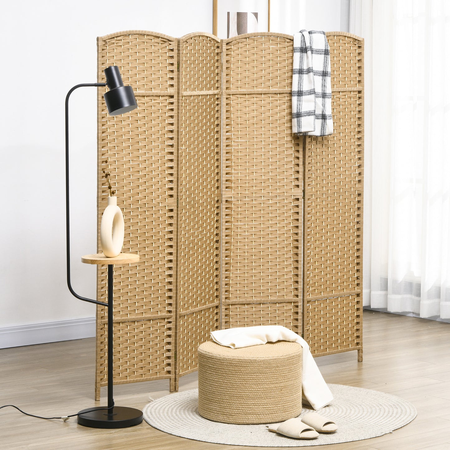 Kamerverdelers – Kamerscherm – Privacywand – Ruimteverdeler – Scheidingswand – Natuurlijk Hout – 4-delig – Opvouwbaar Design
