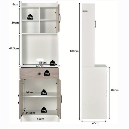 Keukenkast – Keukenbuffetkast – Keukenopbergkast – Keukenpantry – Keukenbuffet – Vrijstaand – Verstelbare Planken – Kabeldoorvoer – Wit – Grote Opbergruimte