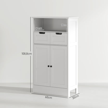 Bathroom Cabinet with 2 Drawers, Door, 60 x 30 x 109 cm, White
