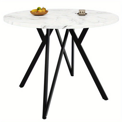 Ronde Eettafel – Rond Tafeltje – Keukentafel – Eetkamertafel – Tafel Rond – Marmerlook MDF Blad – Zwart Metalen A-Poot – 100 cm Compact Design – Stevig & Onderhoudsvriendelijk