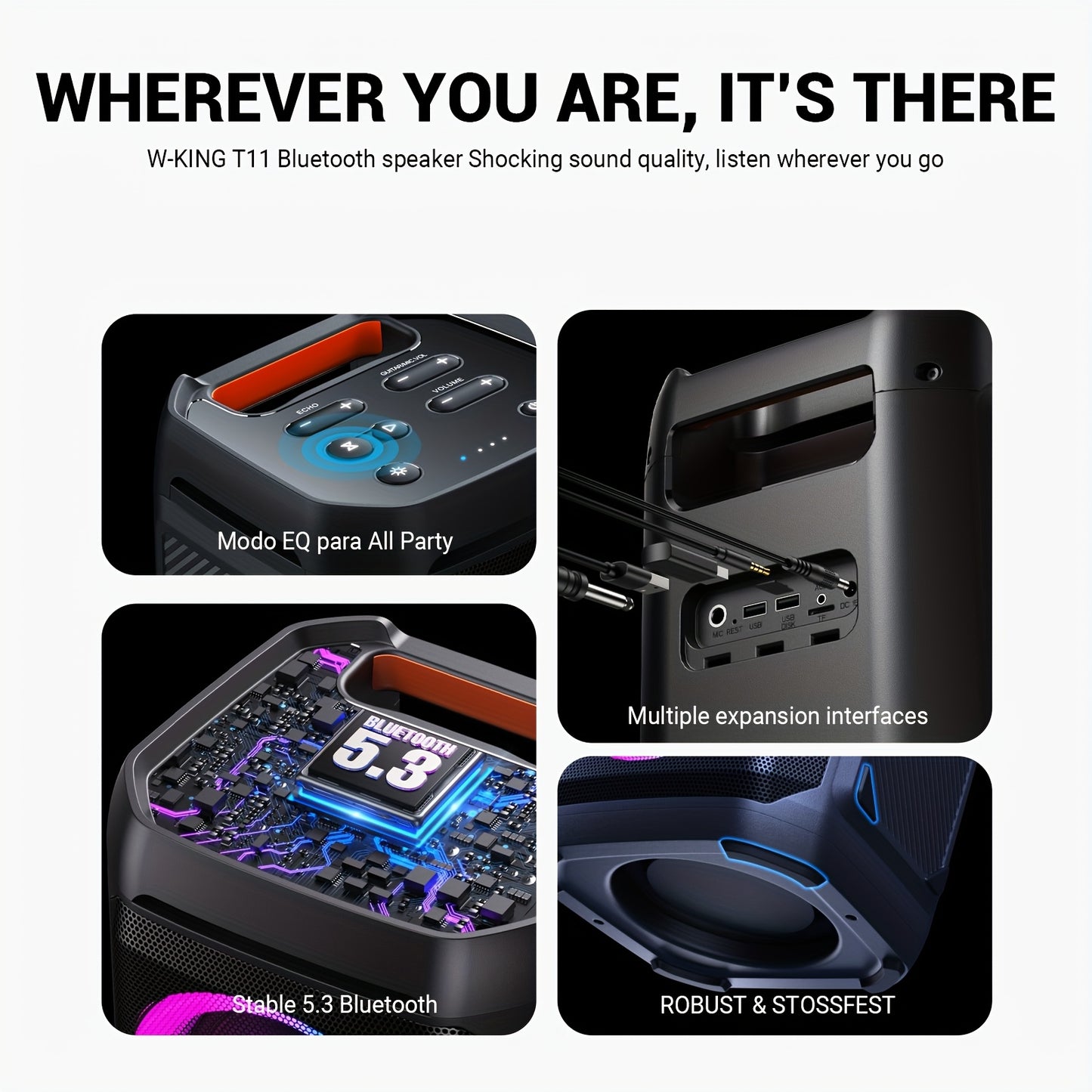Bluetooth Speaker – Draadloze Speaker – Party Speaker – Boombox – Portable Speaker – 240W Max Vermogen – Waterbestendig IPX6 Met RGB Verlichting
