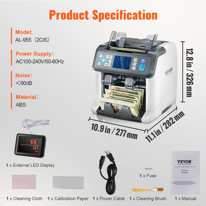 Geldtelmachine – Biljettelmachine – Geldteller – Valsgelddetector – Geldscanner – 6-voudige Valsgeld Detectie – 1200 Biljetten per Minuut