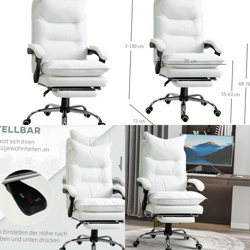 Bureaustoel – Ergonomische Stoel – Werkstoel – Kantoorstoel – Bureaufauteuil – Wit – 360° Draaibaar – Verstelbare Rugleuning en Zithoogte