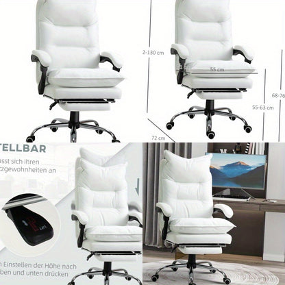 Bureaustoel – Ergonomische Stoel – Werkstoel – Kantoorstoel – Bureaufauteuil – Wit – 360° Draaibaar – Verstelbare Rugleuning en Zithoogte