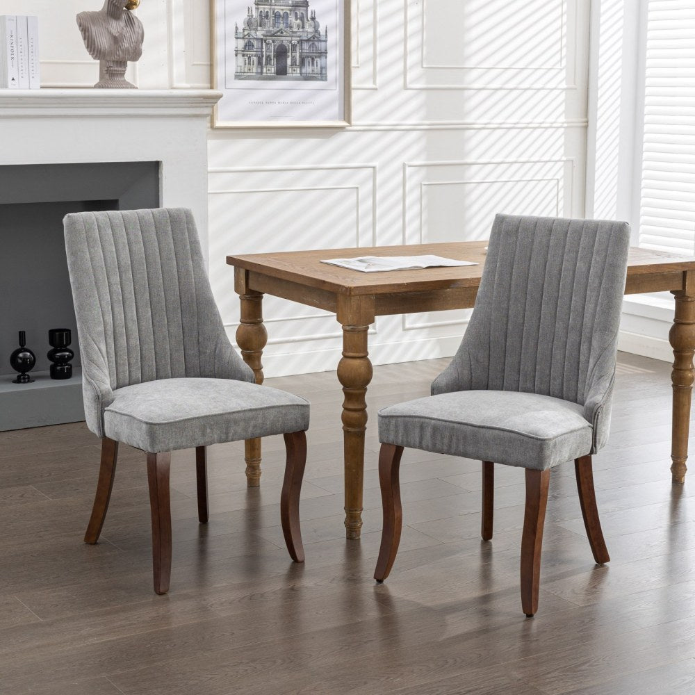Eetkamerstoelen – Stoelen – Zitstoelen – Keukenstoelen – Eettafelstoelen – Set van 2 Grijze Chenille Stoelen – Comfortabele Schuimvulling – Modern Open Rugdesign