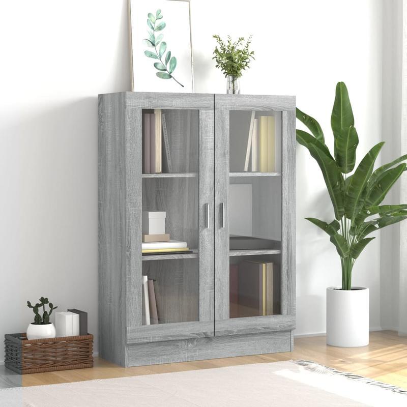 Vitrinekast – Opbergkast – Displaykast – Wandkast – Boekenkast – Grijs – Compacte Afmetingen 82,5x30,5x115cm – Stevig Materiaal