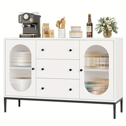 Ladekast – Kast – Opbergkast – Dressoir – Zijkast – Wit Zwart Hout – Verstelbare Planken – 3,2+ Kubieke Voet Capaciteit