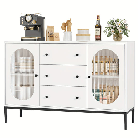Ladekast – Kast – Opbergkast – Dressoir – Zijkast – Wit Zwart Hout – Verstelbare Planken – 3,2+ Kubieke Voet Capaciteit