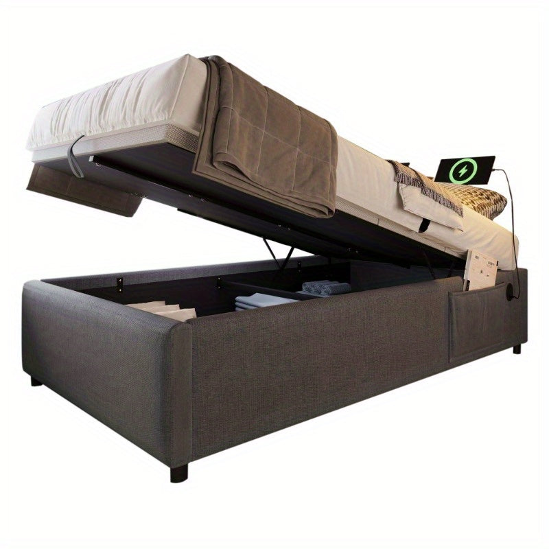 Eenpersoonsbed 90x200 cm – Bedframe – Opbergbed – Stalen Bed – Slatbodem – Stijlvol Modern – Comfortabel Stevig