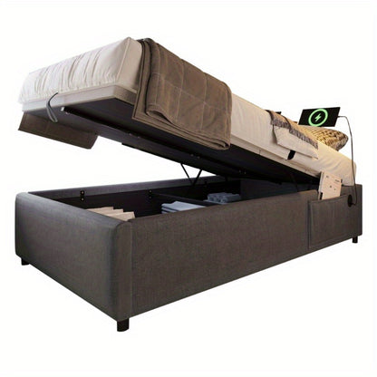 Eenpersoonsbed 90x200 cm – Bedframe – Opbergbed – Stalen Bed – Slatbodem – Stijlvol Modern – Comfortabel Stevig