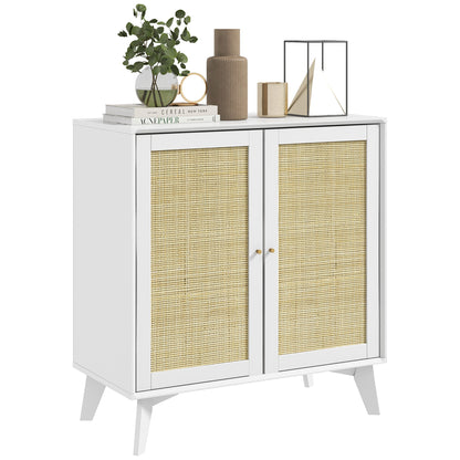 Dressoir – Buffet – Opbergkast – Ladekast – Sideboard – Wit met Rattan Front – Verstelbare Planken – Anti-Kantel Beveiliging