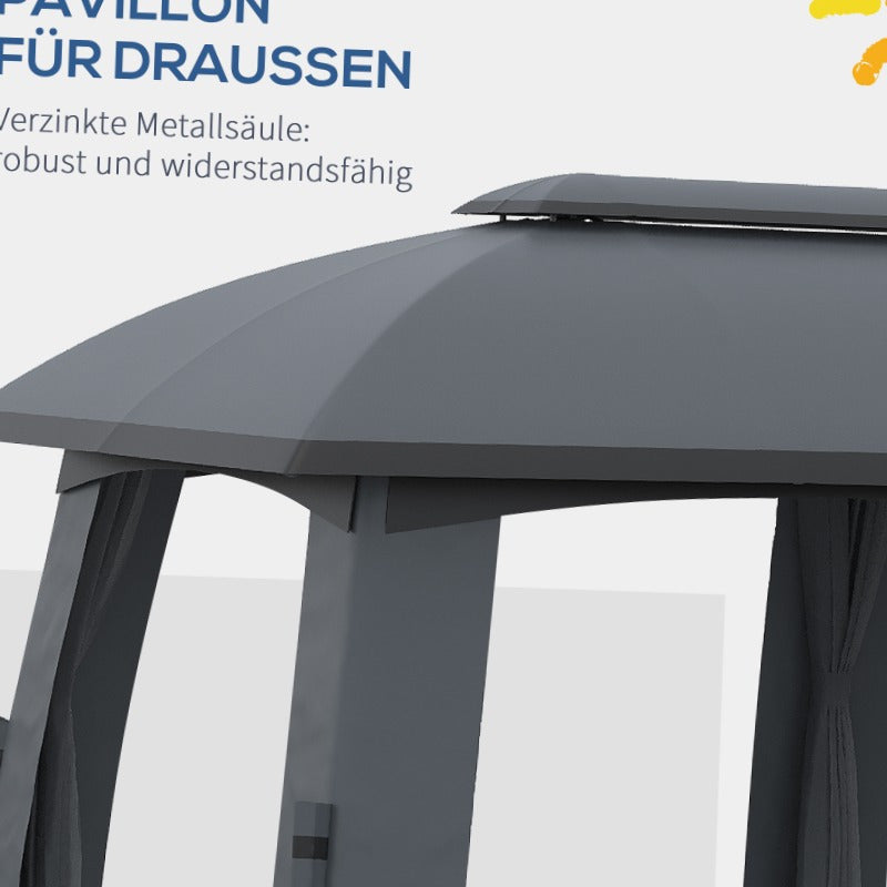 Partytent – Paviljoen – Tuintent – Feesttent – Overkapping – 3x6 m – Met Dubbele Dakbedekking en Zijwanden Met Muggennet – Stevig Metalen Frame – Ruim Voor 15 Personen – Donkergrijs/Zwart