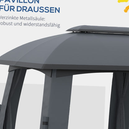 Partytent – Paviljoen – Tuintent – Feesttent – Overkapping – 3x6 m – Met Dubbele Dakbedekking en Zijwanden Met Muggennet – Stevig Metalen Frame – Ruim Voor 15 Personen – Donkergrijs/Zwart