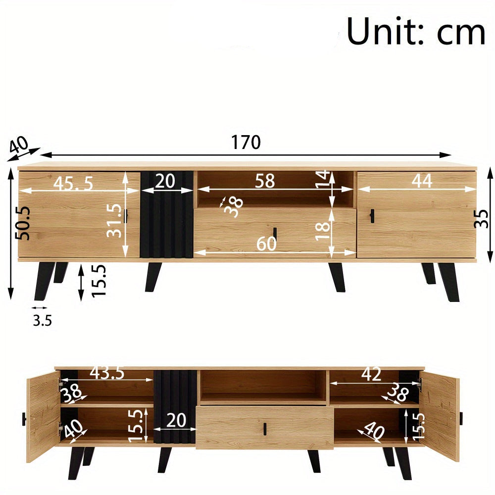 Tv Meubel – Tv Kast – Tv Meubels – Lowboard – Tv Dressoir – 170 Cm Breed – Hout En Glas – Stijlvol Zwart Design