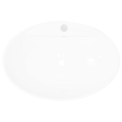 Keramische Wastafel – Ovalen Wasbak – Lavabo – Badkamer Kom – Waskom Met Overloop – Met Kraangat – Hoogwaardig Materiaal – Moderne Luxe Design